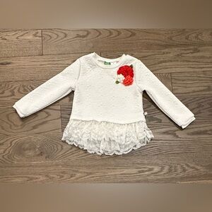 Dollie & Me White Textured Floral Fabric Long Sleeve Crochet Appliqué Flower Top